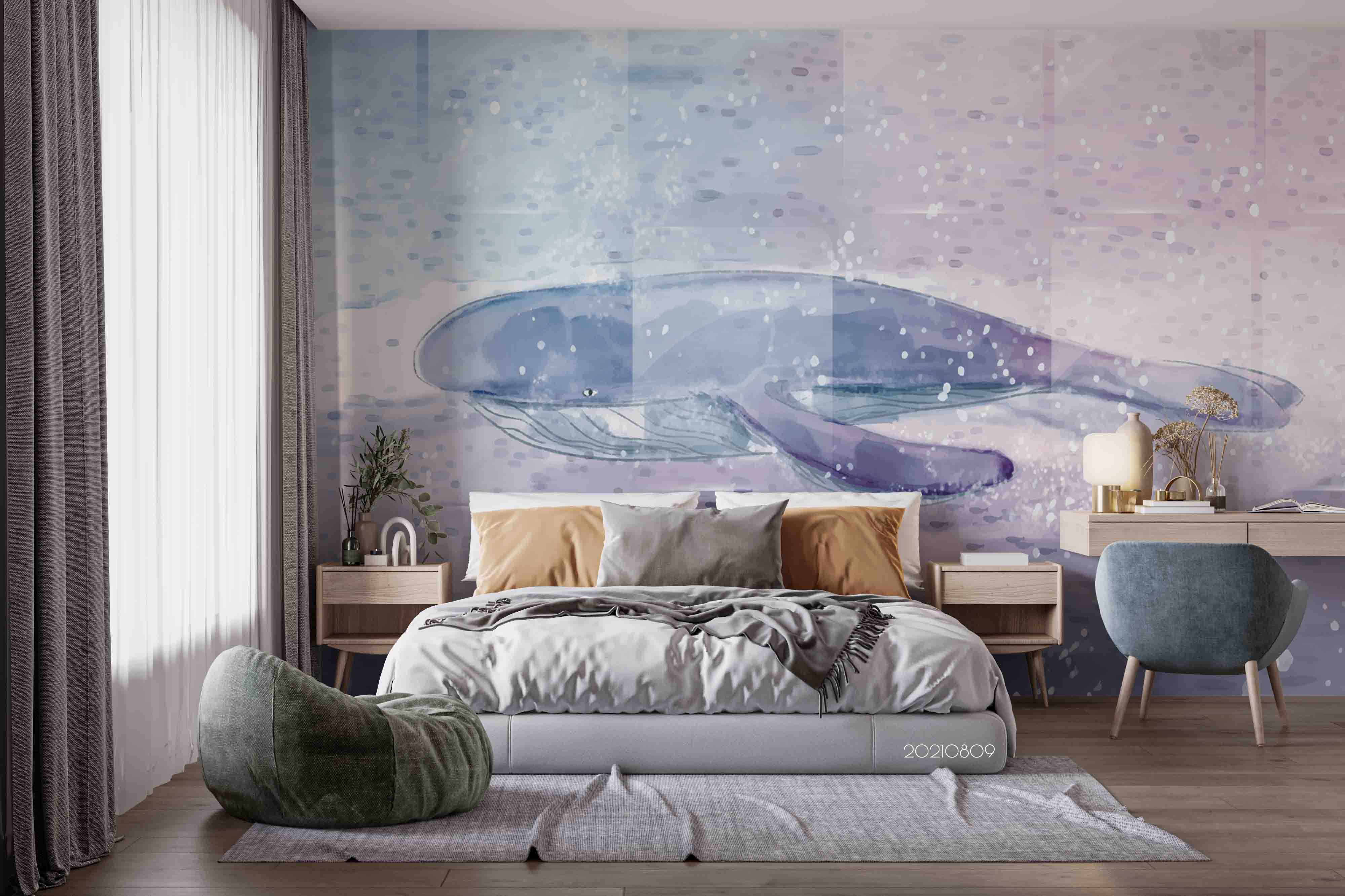 3D Northern Europe Hand-Painted Whale Wall Mural Wallpaper Sww4944