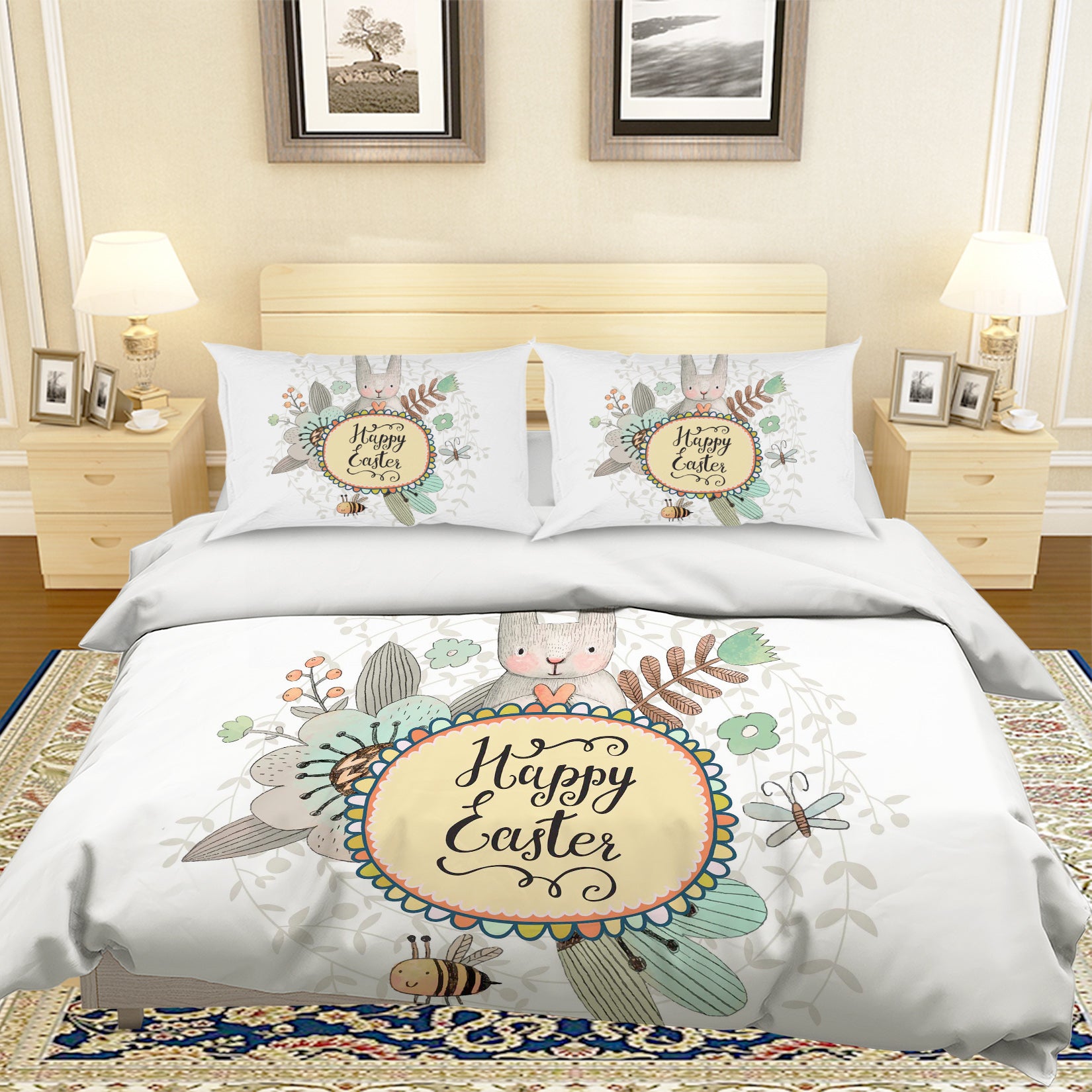 3D Cartoon Rabbit Flower Quilt Cover Set Bedding Set Pillowcases 32