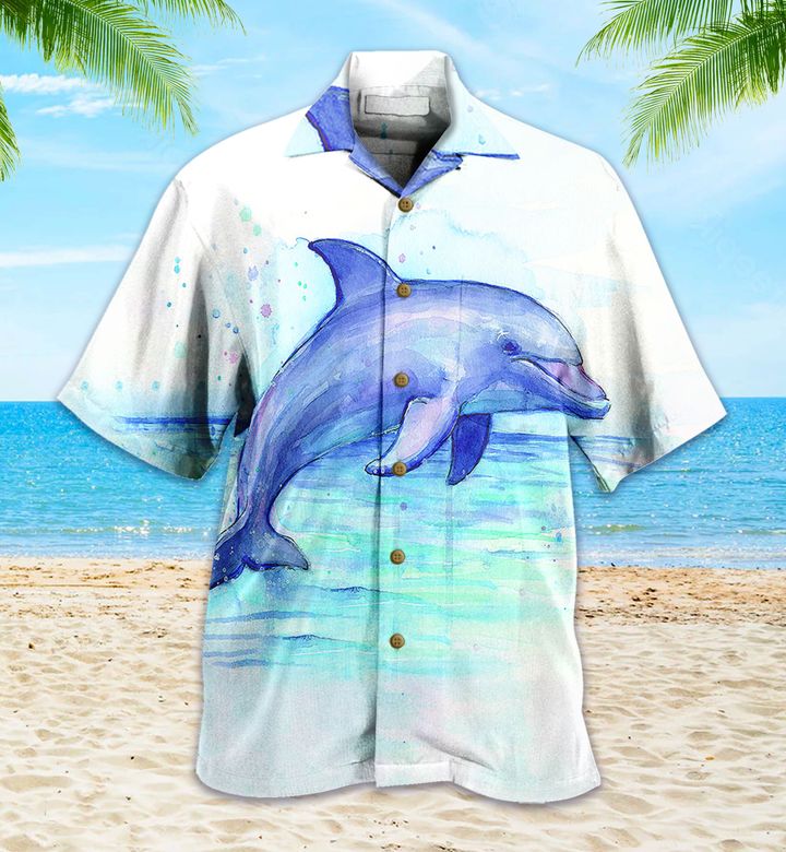 Watercolor Dolphin Painting Blue Hawaii Shirt Ha4186