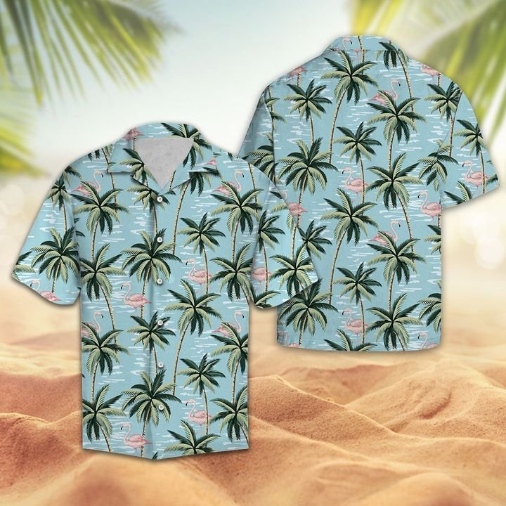 Tropical Vintage Pink Flamingo And Palm Trees Hawaiian Shirt Summer Button Up For Men, Women, Couple