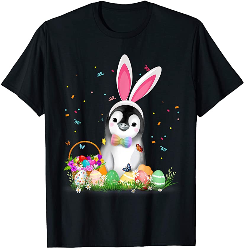 Penguin Easter Day Bunny Ear Costume With Basket Eggs T-Shirt