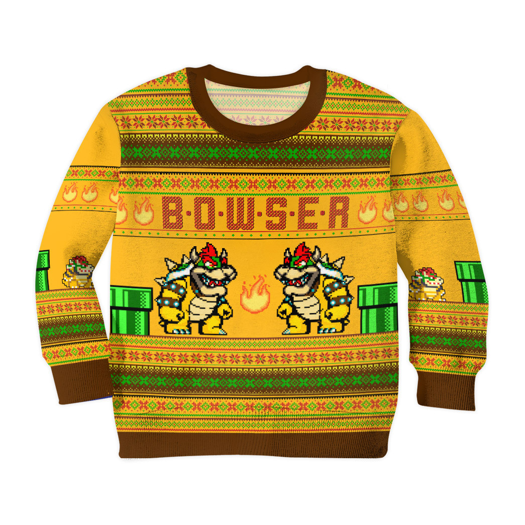 Gearhumans 3D Super Mario Bowser Custom Kid Ugly Sweater