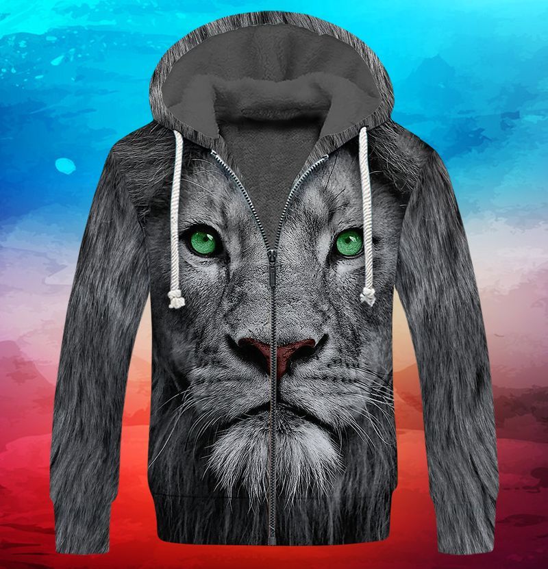 Wild Black Lion 3D Full Print Fleece Zipper