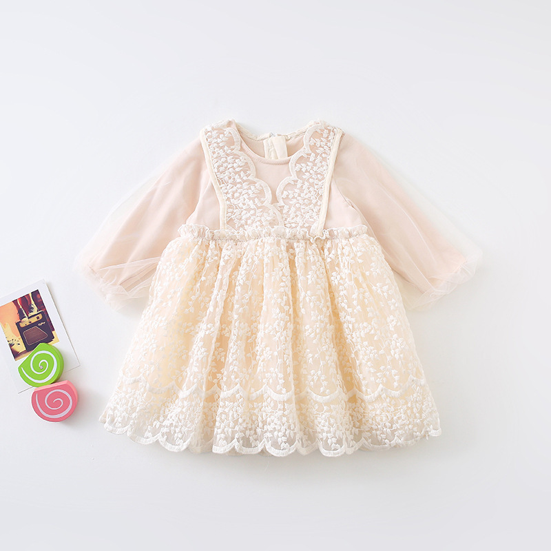 1595B Girl Clothes Mesh Lace Dress 2022 Spring Autumn Children’s Dress Korean Baby Dress Girl Princess Dress Lace Gauze Dress alx