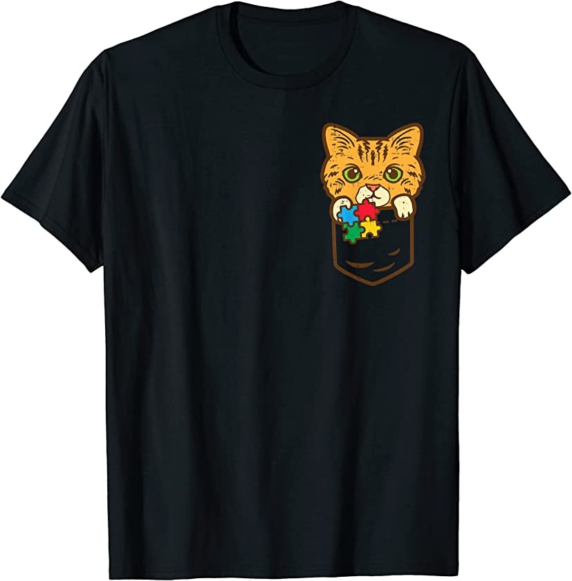 Pocket Cat Puzzle Autism Awareness Kitten Men Women Kids T-Shirt