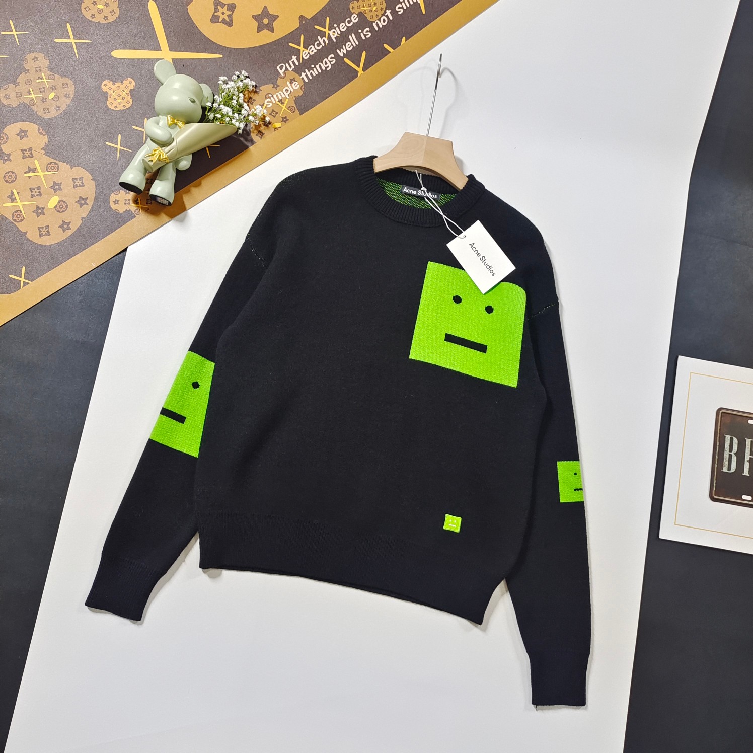 Acne Studios Autumn New Hoodies Street Design Smiling Face Contrast knitted Sweater Sweatshirts Cardigan alx