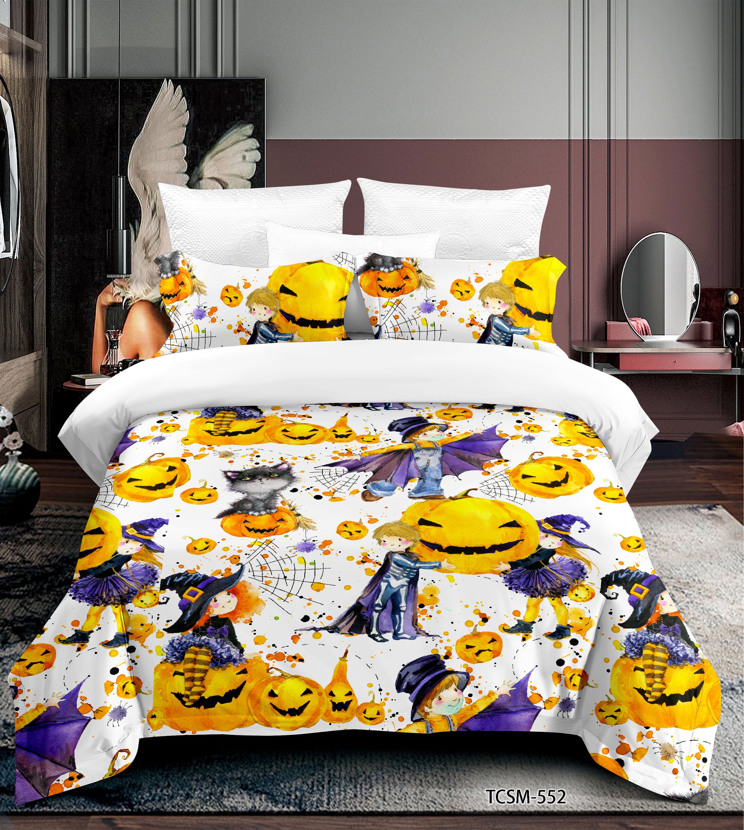 3D Halloween Pumpkin Witch Quilt Cover Set Bedding Set Duvet Cover Pillowcases 84