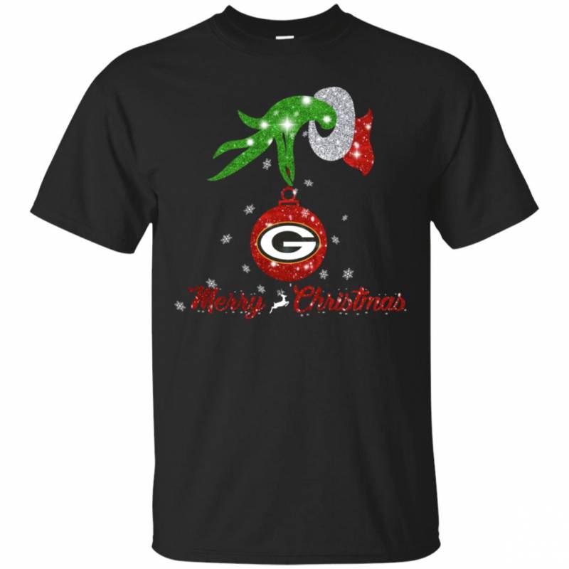 Grinch Hand Ornament Green Bay Packers Glitter Christmas Shirts