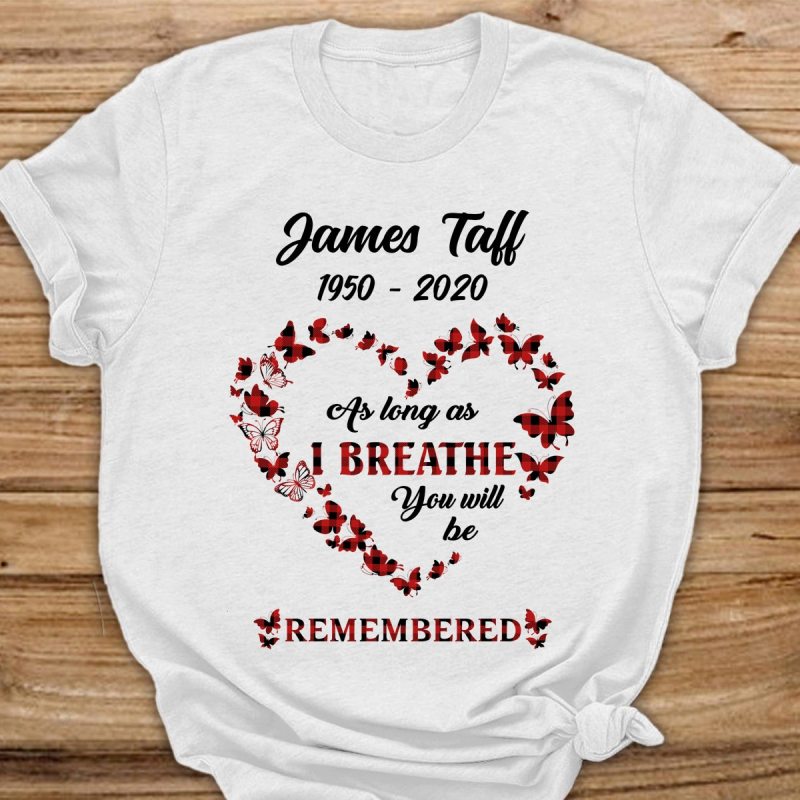 Red Plaid Butterflies Heart Memorial Personalized T Shirt