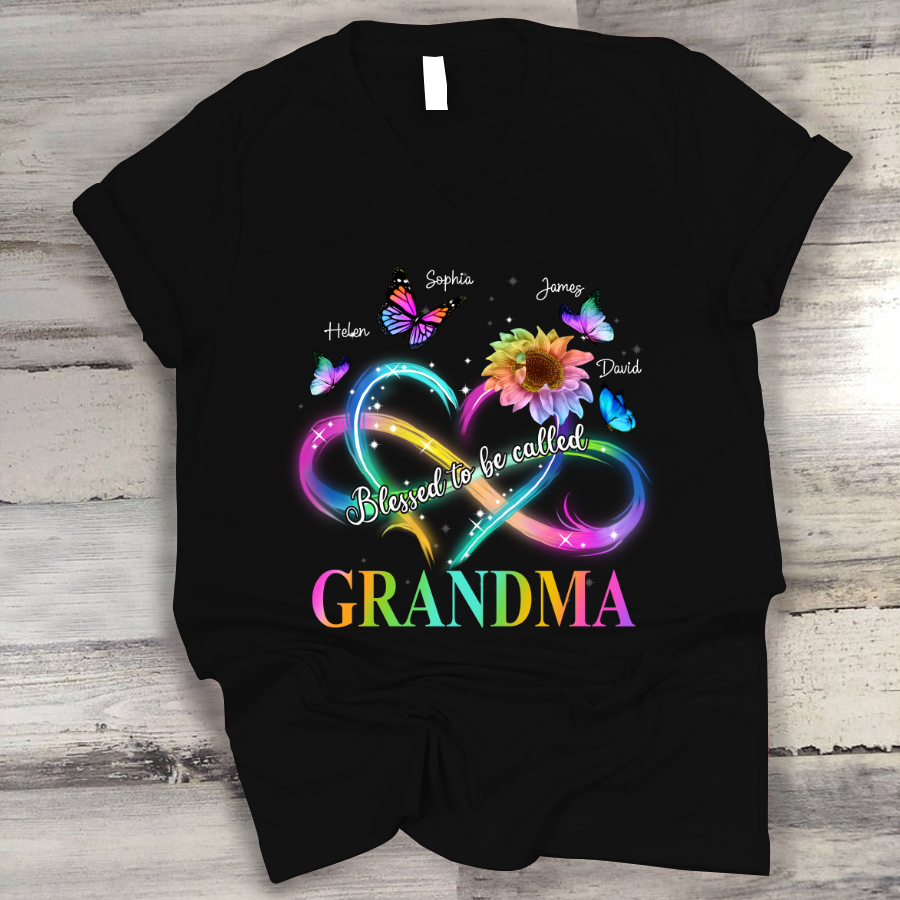 Blessed To Be Called Grandma Kid Butterflies V-Neck