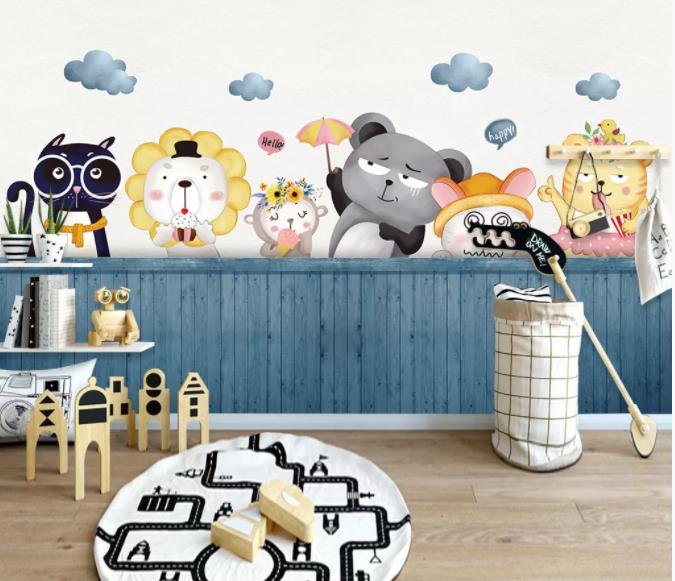 3D Cartoon Animal Cloud Wall Mural Wallpaper 127