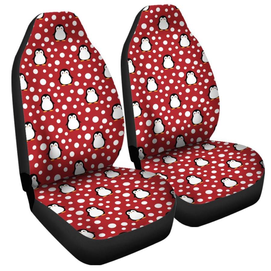 Red Snow Penguin Pattern Print Universal Fit Car Seat Covers