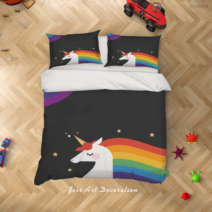 3D Black Unicorn Quilt Cover Set Bedding Set Duvet Cover Pillowcases SF92