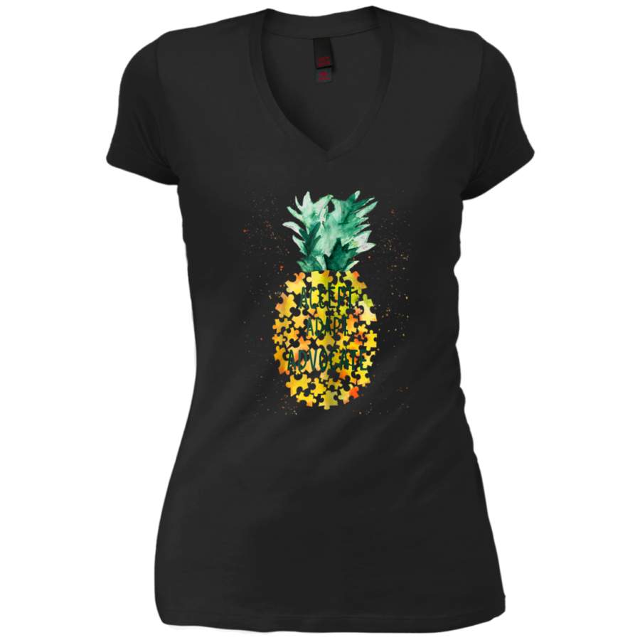 AGR Accept Adapt Advocate Pineapple Piece Puzzle Autism Ladies V-Neck