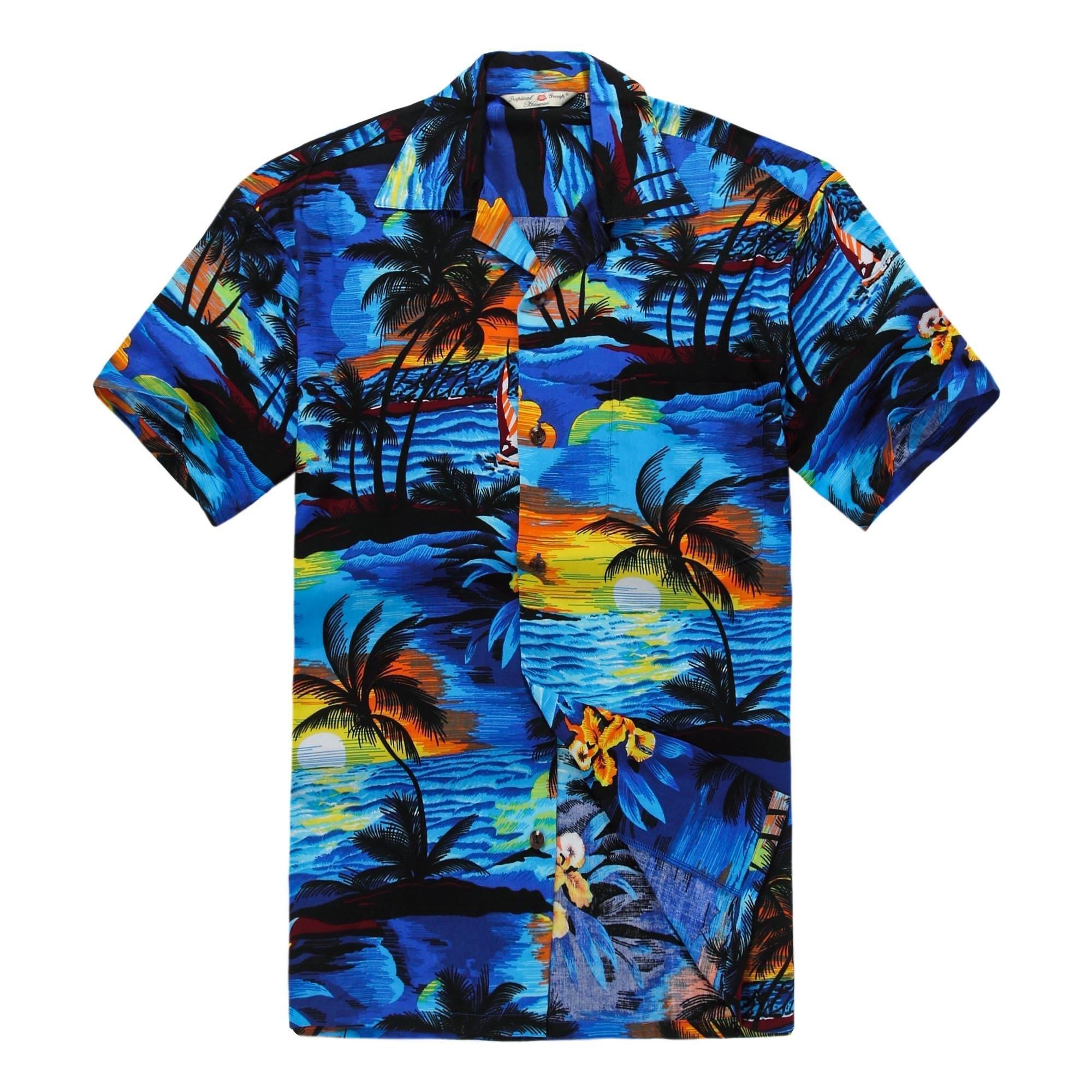 Sunset Blue Tropical Print Hawaii Men Women Beach Wear Short Sleeve Shirt Ha18323