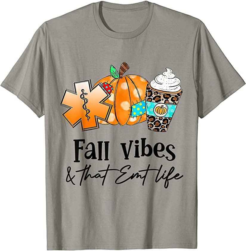 Fall Vibes And That EMT Life Leopard Pumpkin Spice T-Shirt