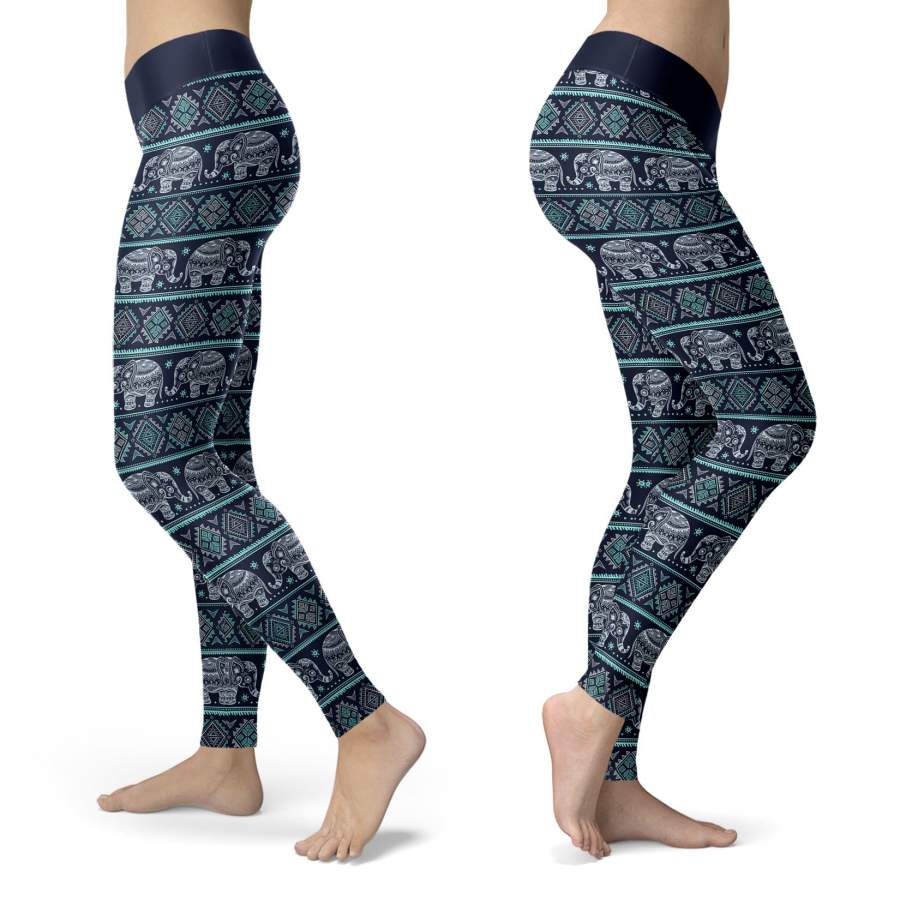 Navy Tribal Elephant Leggings