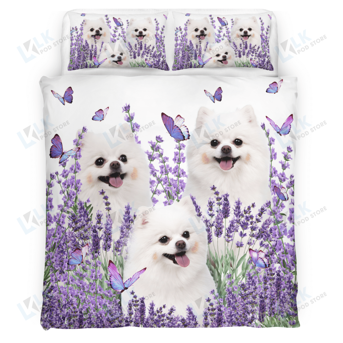 WHITE POMERANIAN Bedding Set Purple Flower | Duvet cover, 2 Pillow Shams, Comfortable, Pet Lovers