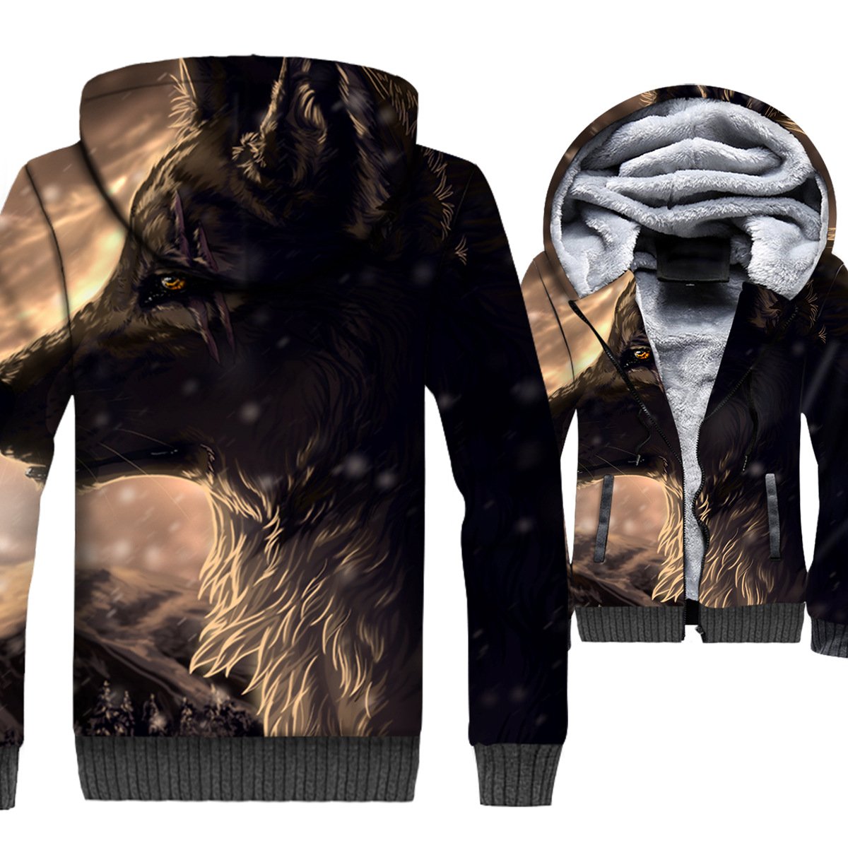 Animal Jackets – Animal Series Wolf Icon Super Cool Black 3D Fleece Jacket