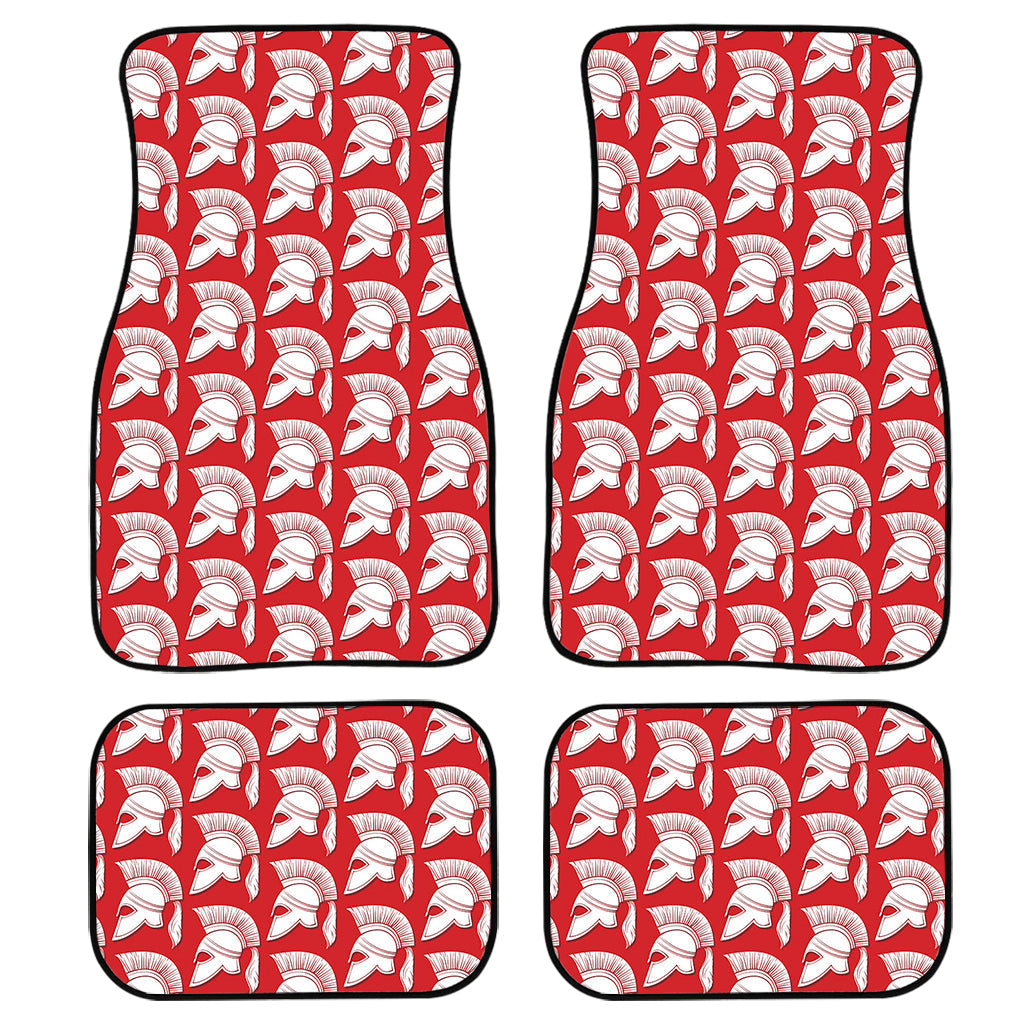 White And Red Spartan Pattern Print Front And Back Car Floor Mats, Front Car Mat