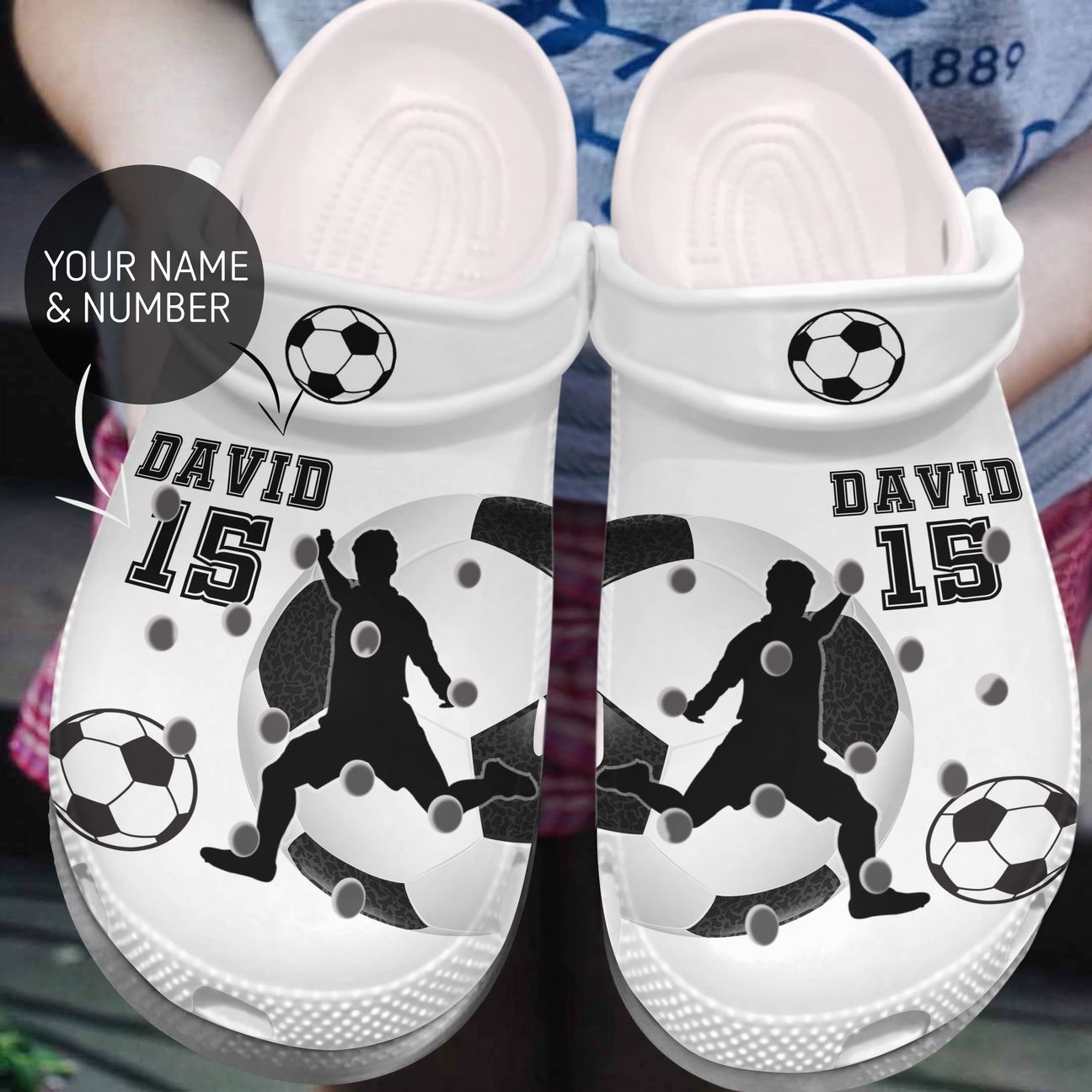 Soccer Personalized Clog, Custom Name, Text, Color, Number Fashion Style For Women, Men, Kid, Print 3D Black And White