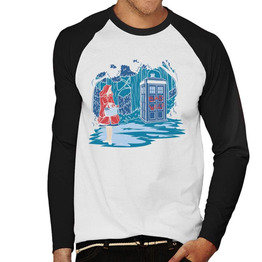 Big Bad Wolf Doctor Who Tardis Men’s Baseball Long Sleeved T-Shirt