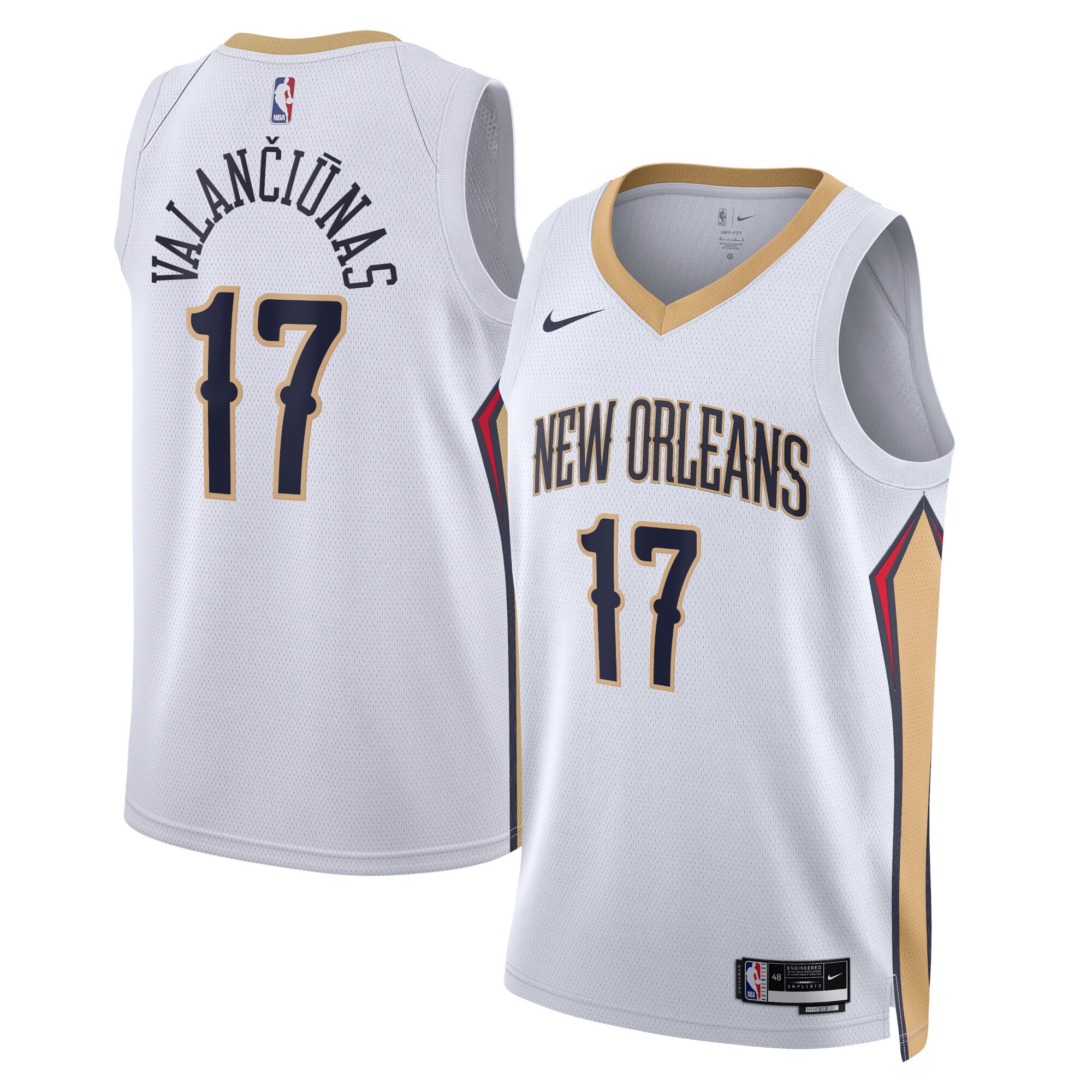 New Orleans Pelicans Association Edition Swingman Jersey – White – Jonas Valanciunas – Unisex