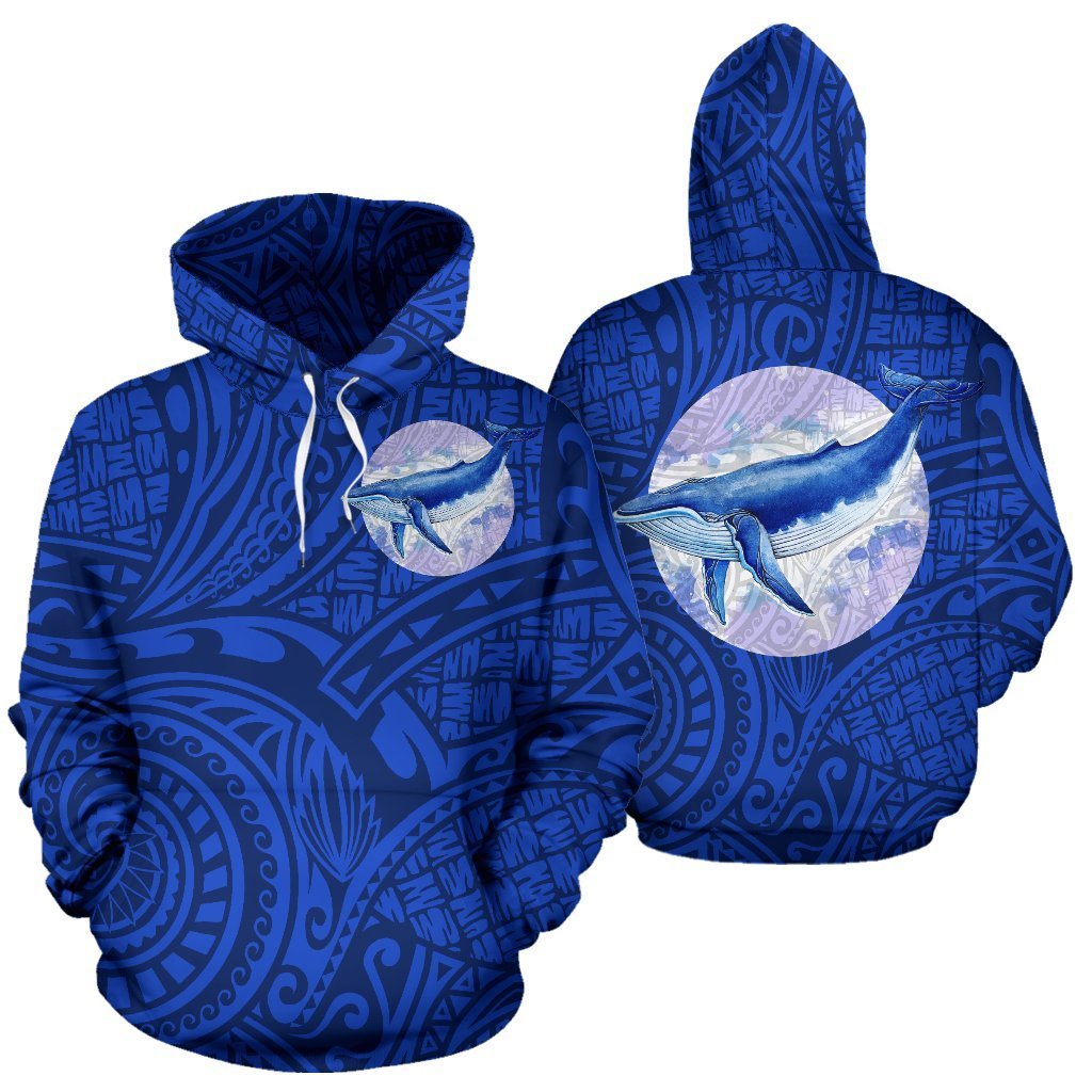 Polynesian Hoodie – Blue Whale Polynesian Tattoo – Pacific Print Hoodie