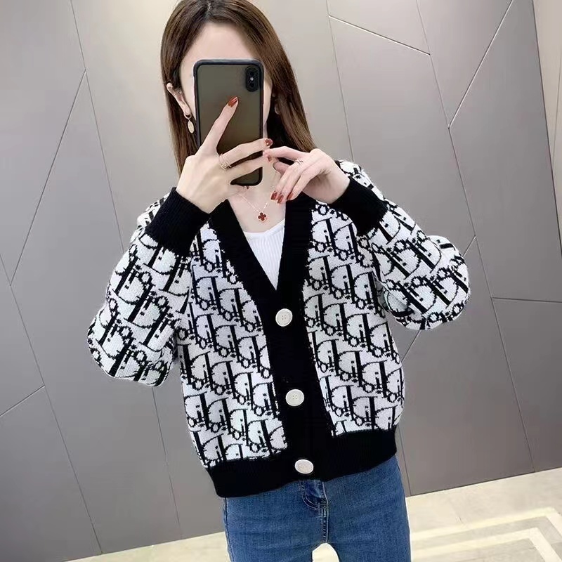 2022 Fall/Winter Fashion V-Neck Sweater Women’s Single Breasted Cardigan Loose Clothing Korean Jacket Blue Khaki Black alx