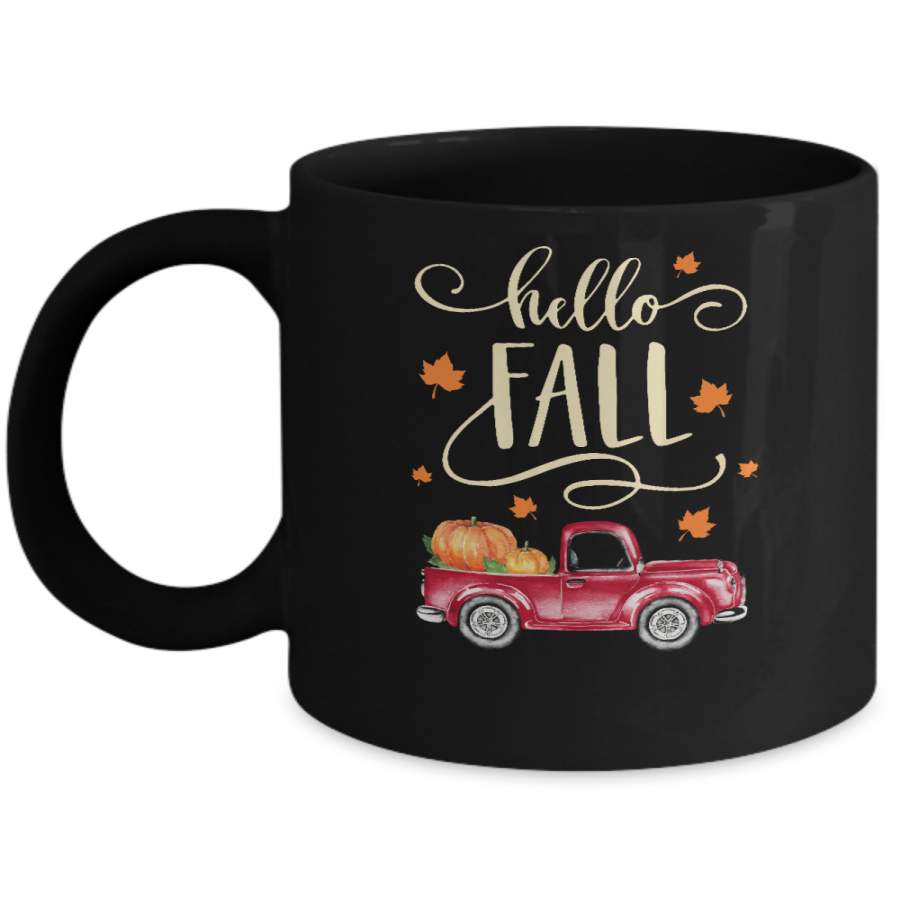 Vintage Hello Fall Pickup Pumpkin Patch Leaves Mug