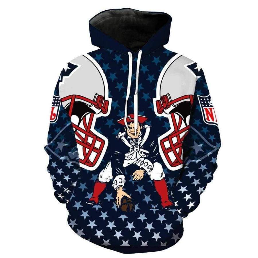 3D New England Patriots Printed Hooded Pocket Pullover Sweater