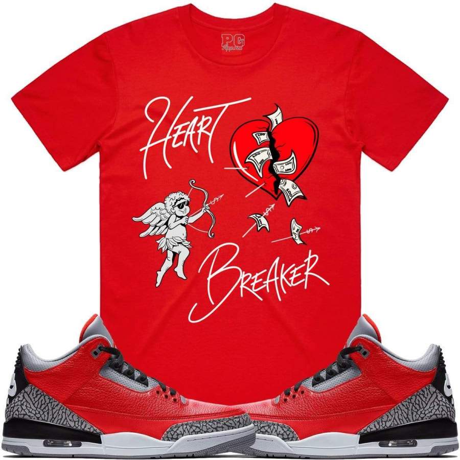 Jordan Retro 3 Red Cement Elephant Sneaker Shirt Tees to Match – HEART PG