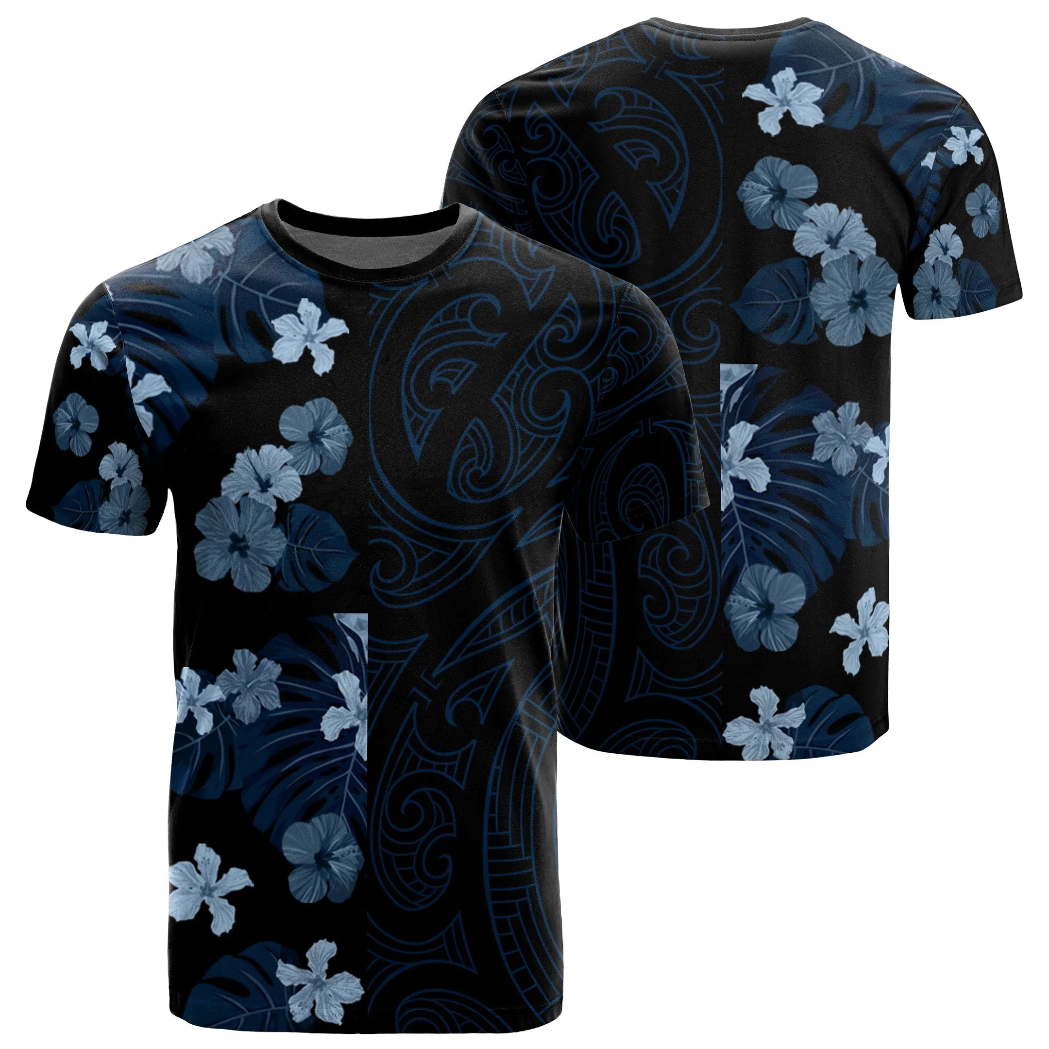 Hawaii Tropical Flower Polynesian T-Shirt Curtis Style Indigo