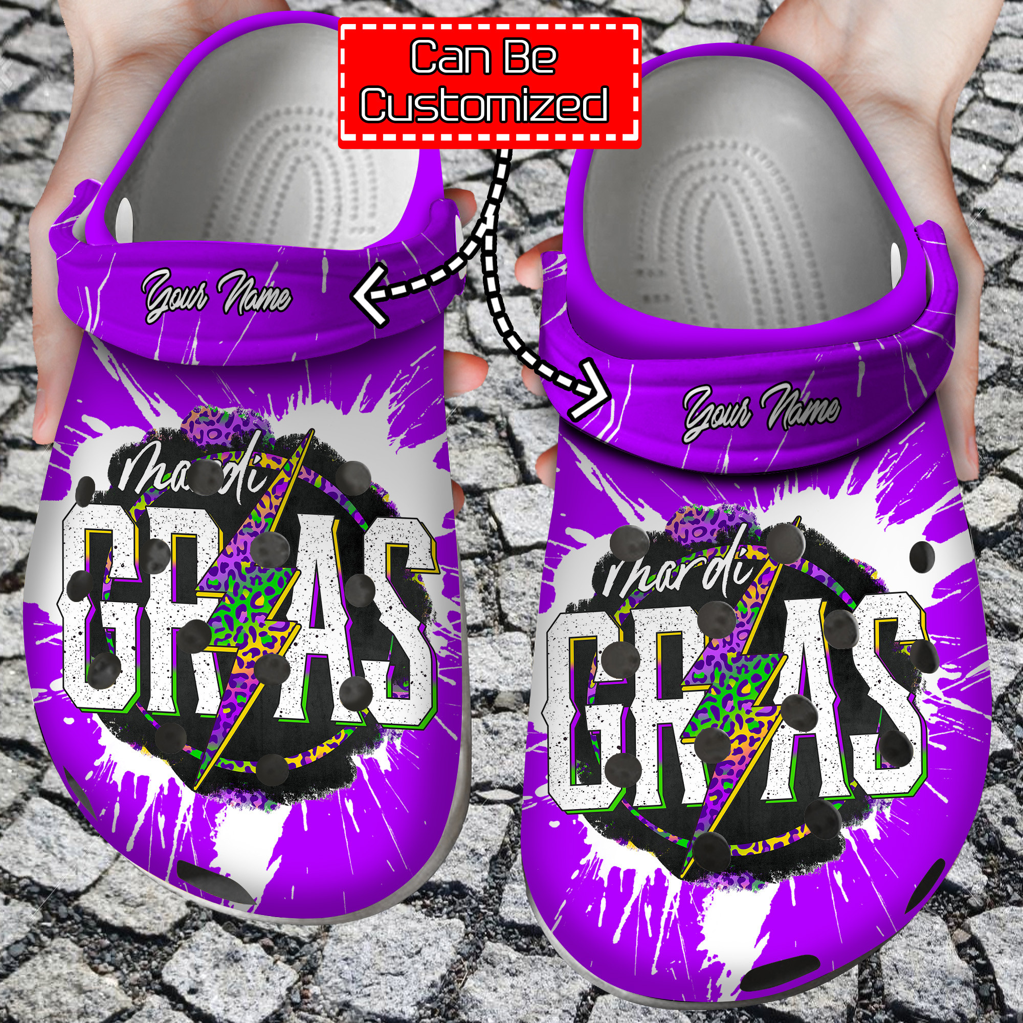 Carnival Crocss – Personalized Mardi Gras Leopard Lightning Clog Shoes For Men Women Kids