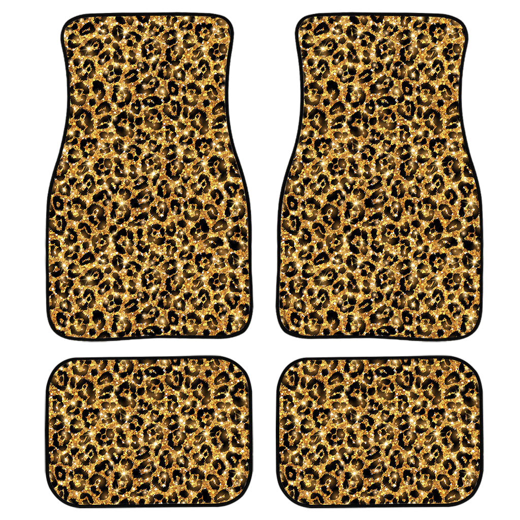 Glitter Gold Leopard Print Front And Back Car Floor Mats, Front Car Mat