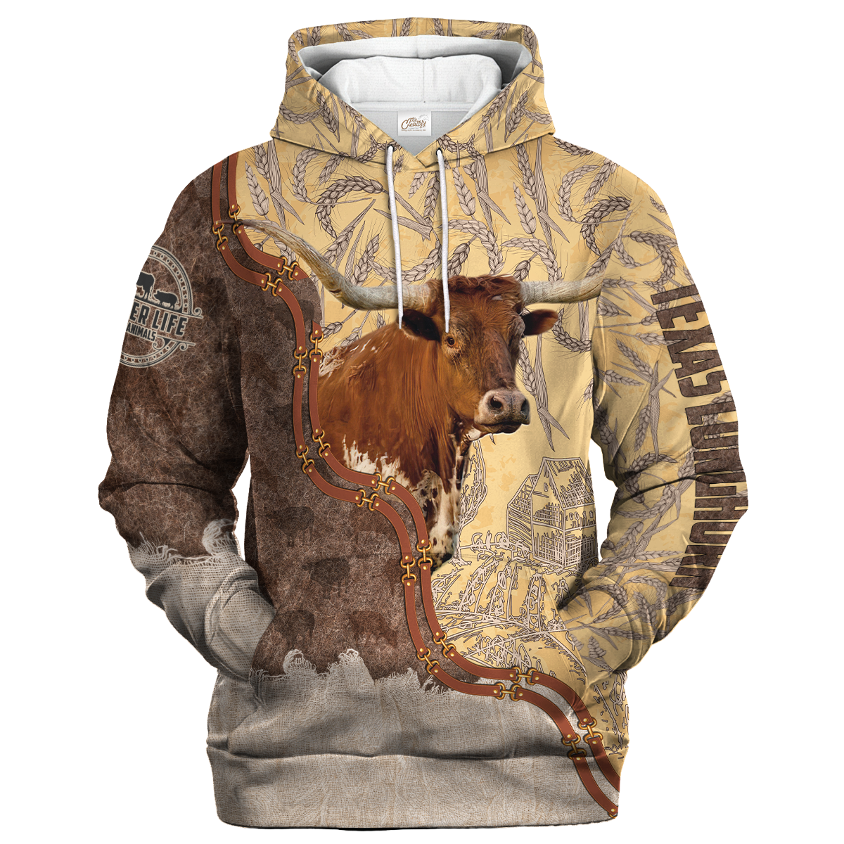 Texas Longhorn Lovers In Barley Pattern Hoodie