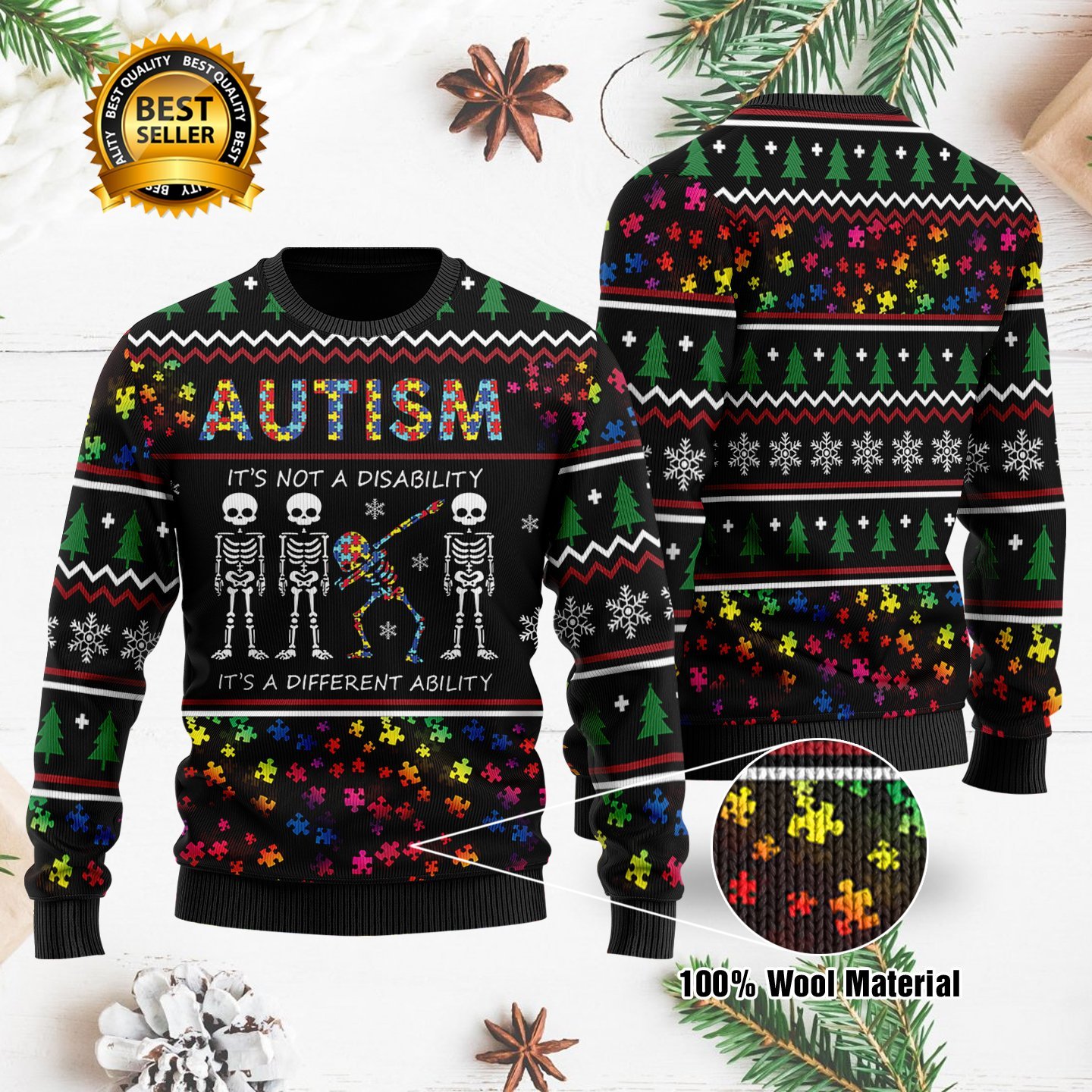 Autism It’s Not A Disability Christmas Ugly Sweater | Unisex | Full Size | Adult | Colorful | US1629