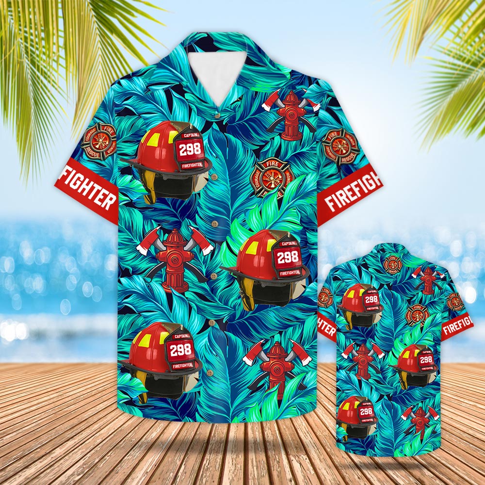 Personalized Firefighter Helmet Hawaiian Shirt Tropical Pattern Gift For Firefighter M0402 Phts