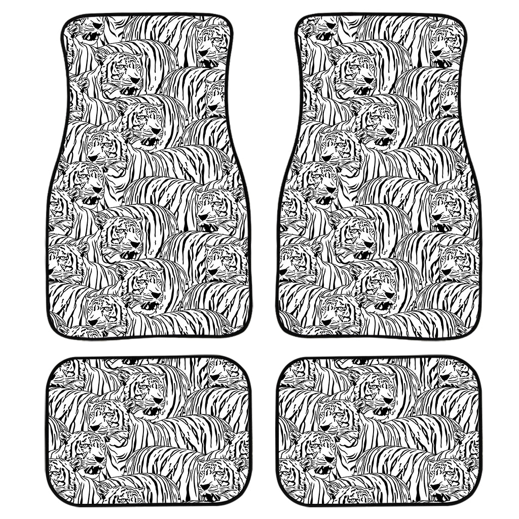 Black And White Tiger Pattern Print Front And Back Car Floor Mats