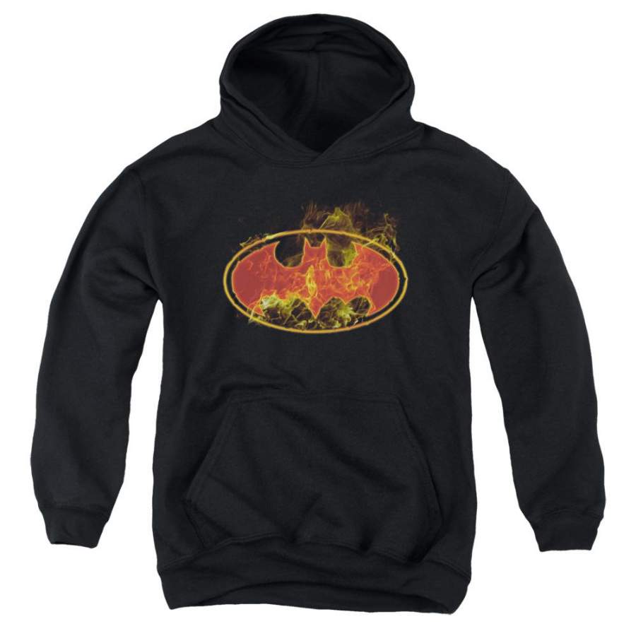 Batman – Flames Logo Youth Pull Over Hoodie