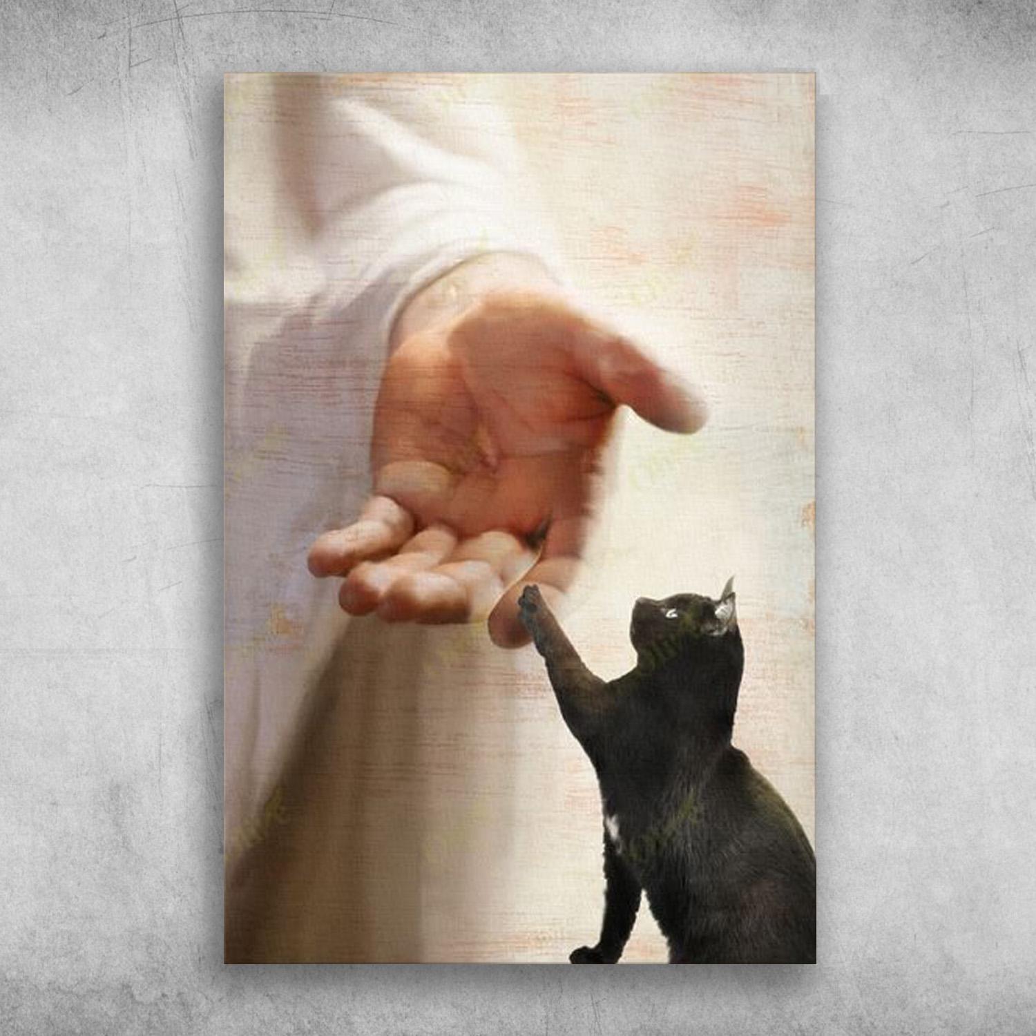 God Hand With Black Cat Poster Print Wall Art Canvas Wall Decor