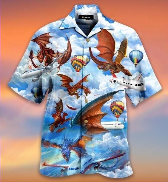 Get Here Hawaii Aloha Shirts Dragon Hunting Airplane Ha48916