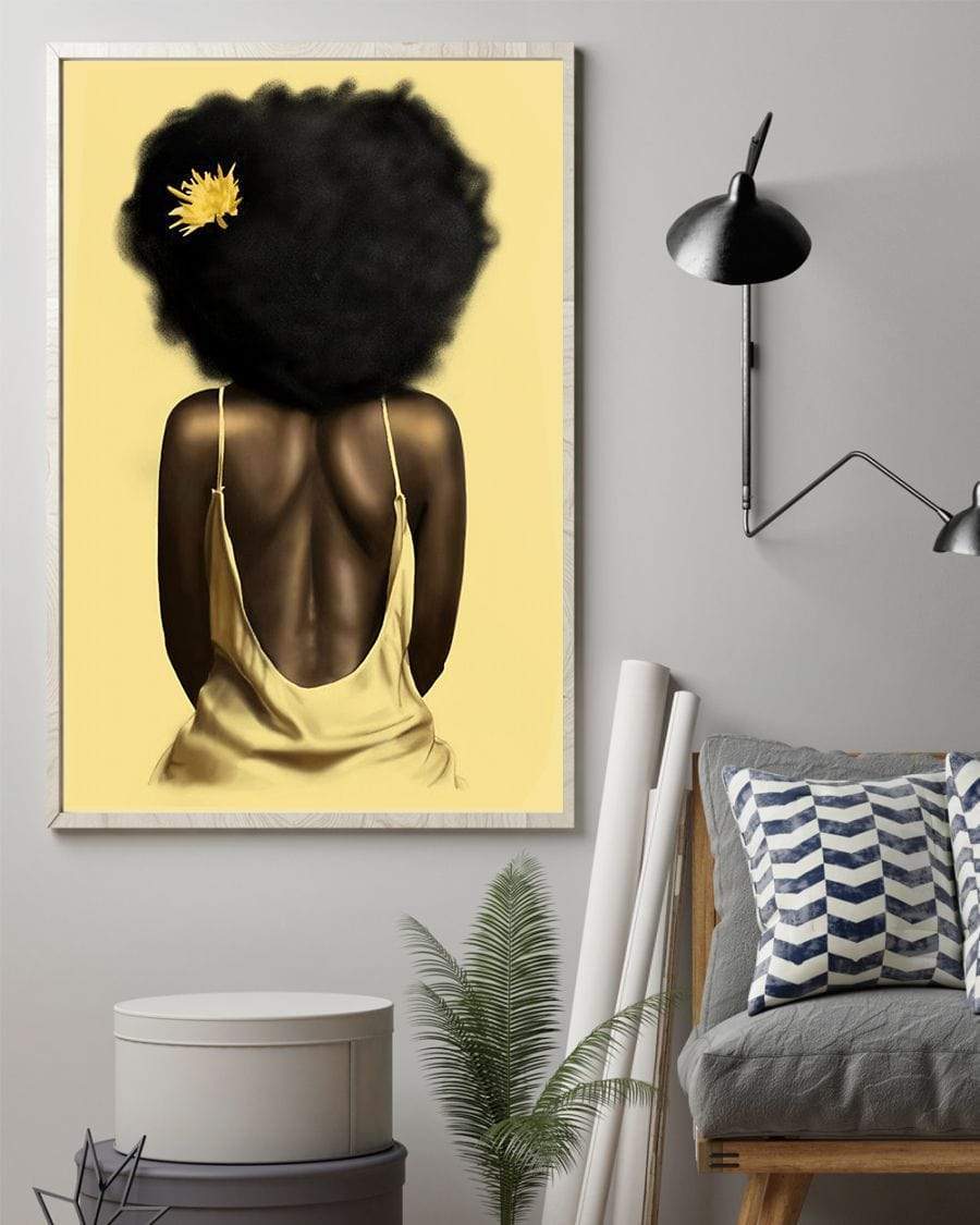 Premium Black Girl Back Yellow Canvas Print Wall Art Poster Print, Wall Art Canvas, Poster Canvas Wall Decor