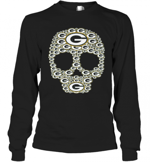 Skull Green Bay Packers Logo Long Sleeve T-Shirt