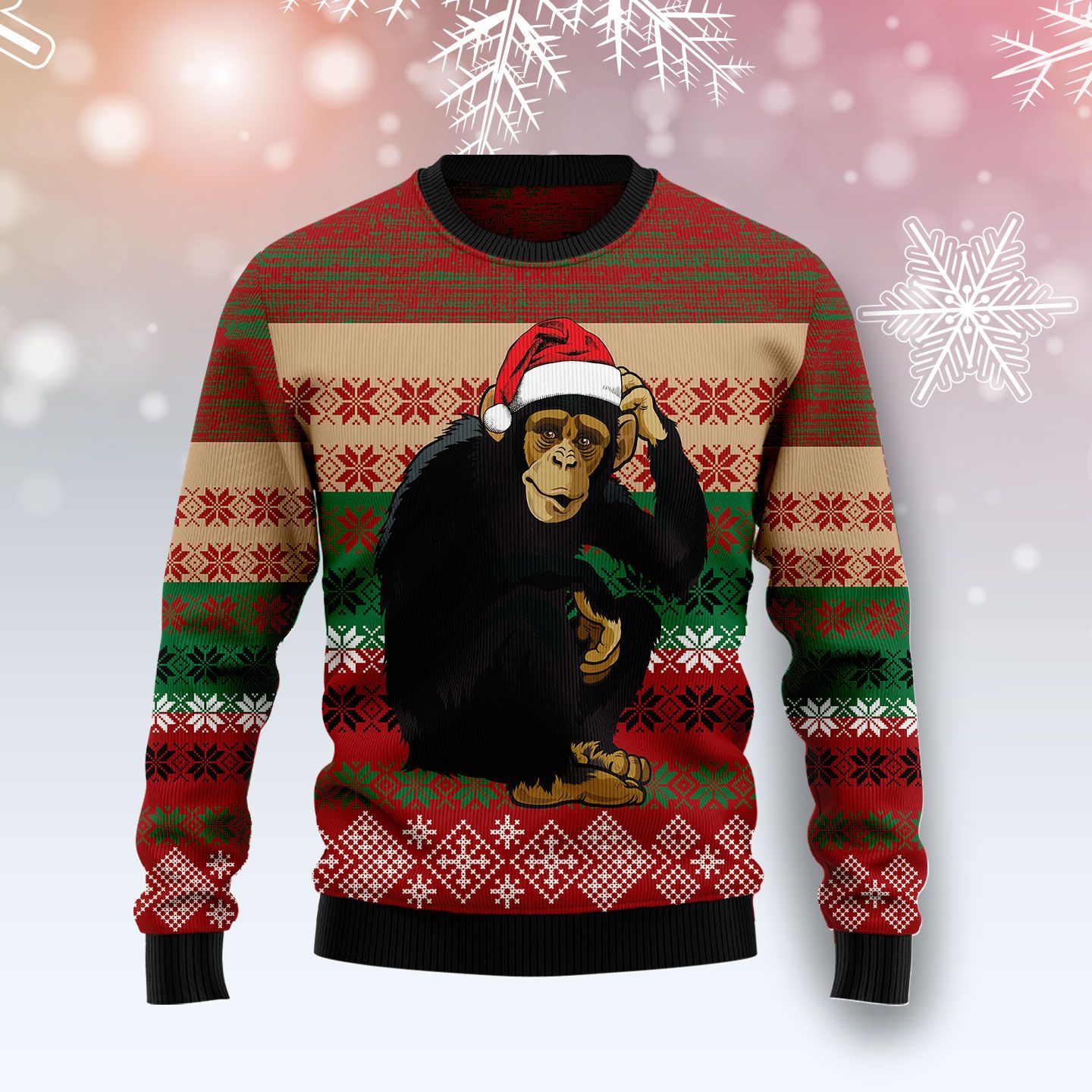 Chimpanzee Ugly Christmas Sweater | For Men & Women | Adult | Us5850