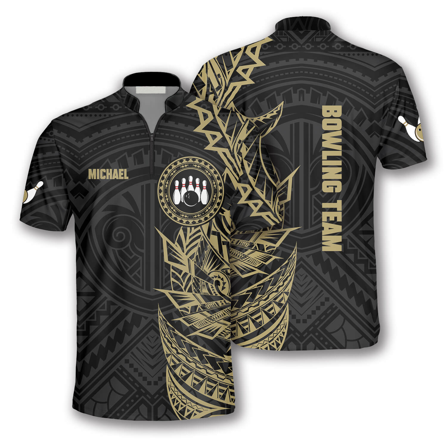 Golden Tribal Custom Bowling Jerseys For Men, Perfect Shirt For Bowling Lover, Bowling Jersey Shirt