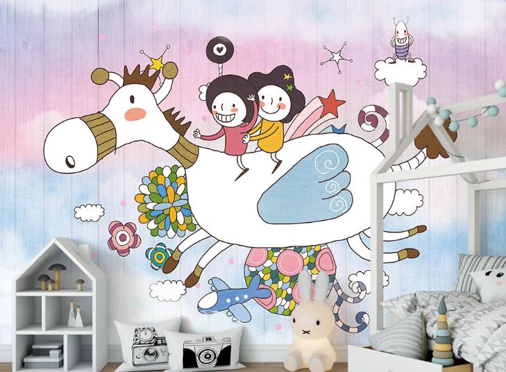 3D Cartoon Animal Kid Pattern Wall Mural Wallpaper Lqh 502