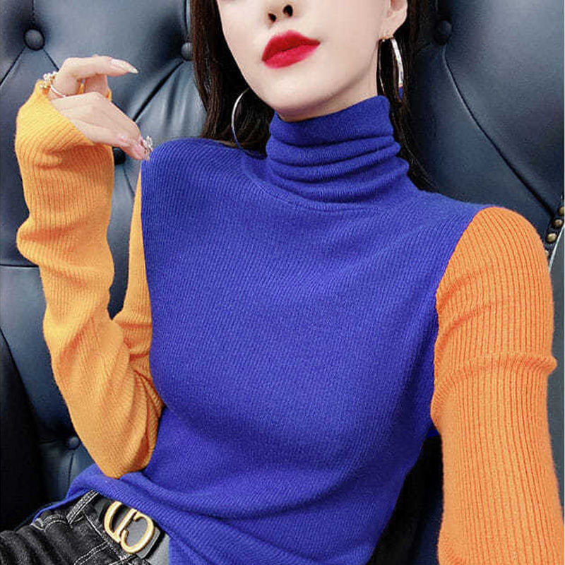 2020 winter new color knit bottoming shirt female slim high collar aged long sleeve sweater alx