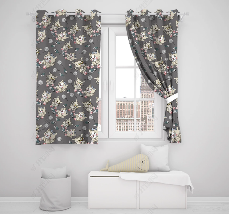 3D Hand Drawn Animal Cat Pattern Curtains And Drapes Lqh 161