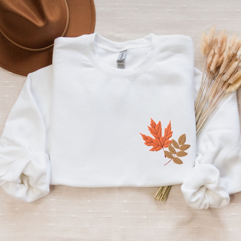 Autumn Leaves Halloween Embroidered Sweatshirt 2D Crewneck Sweatshirt All Over Print Sweatshirt For Women Sweatshirt For Men Sws4775